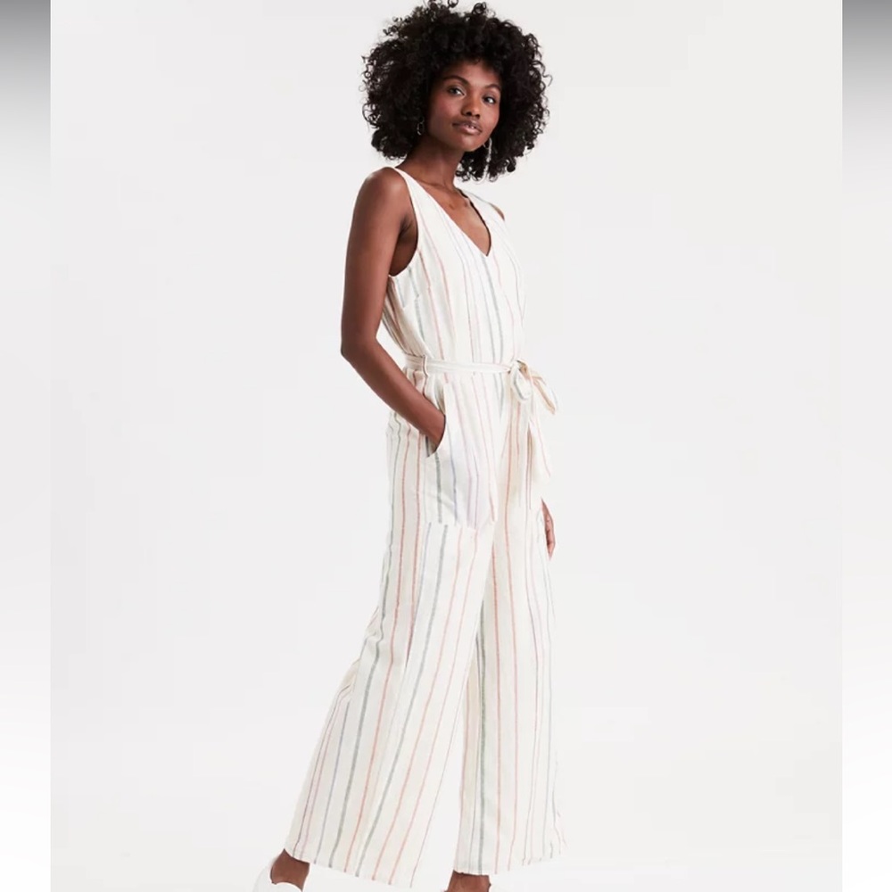 Multi-Color Striped V Neck Jumpsuit | American Eagle